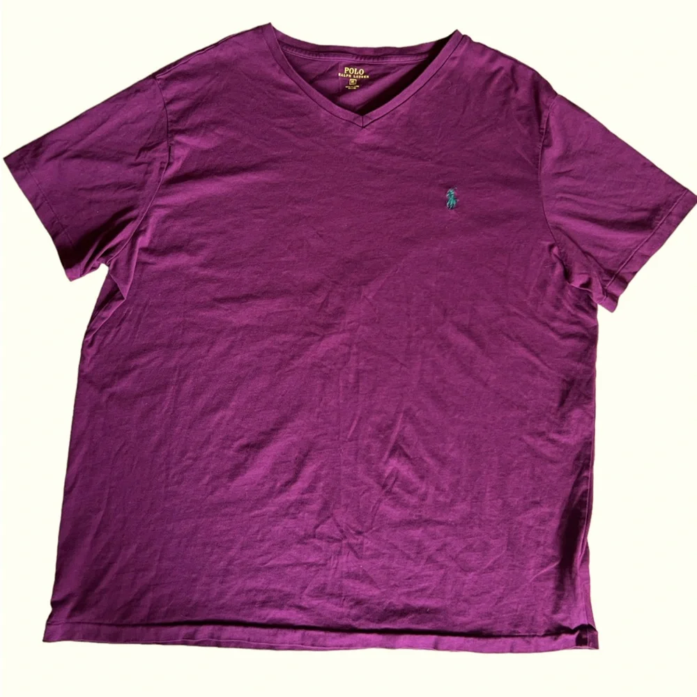 Polo Ralph Lauren basic v neck purple 100% Cotton tee shirt Sz XL - Picture 1 of 7